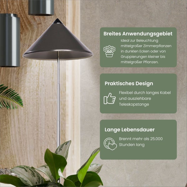 Parus by Venso SUNLiTE 7W LED Vollspektrum Pflanzenlampe Grau, Indoor Plants Pflanzen Beleuchtung, mit ausziehbarem Teleskopstab, Parus Pflanzenlampe für kleine und mittelgroße Zimmerpflanzen