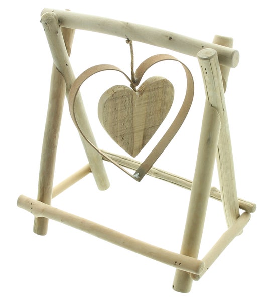 FRANK FLECHTWAREN | Holzdeko Swinging Heart, HOLZ, METALL, 19 x 10 x 20 cm
