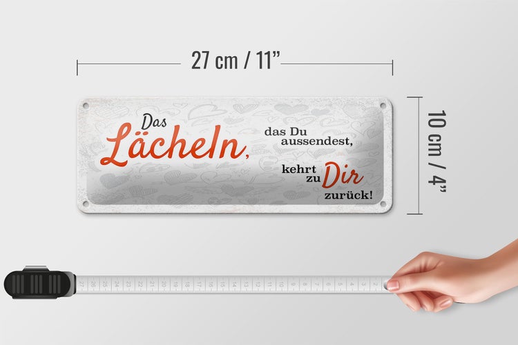 Blechschild Spruch das Lächeln kommt zurück 27x10cm Dekoration