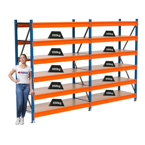Regal mit mehreren Ebenen zur Lagerung mit einer maximalen Traglast von 850 Kilogramm pro Ebene