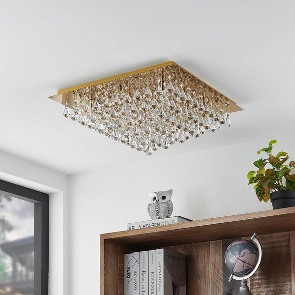 Lindby Deckenlampe Rimedia in Gold / Messing aus Metall (12 flammig, G9) - Kristall Deckenleuchte Lampe Wohnzimmerleuchte
