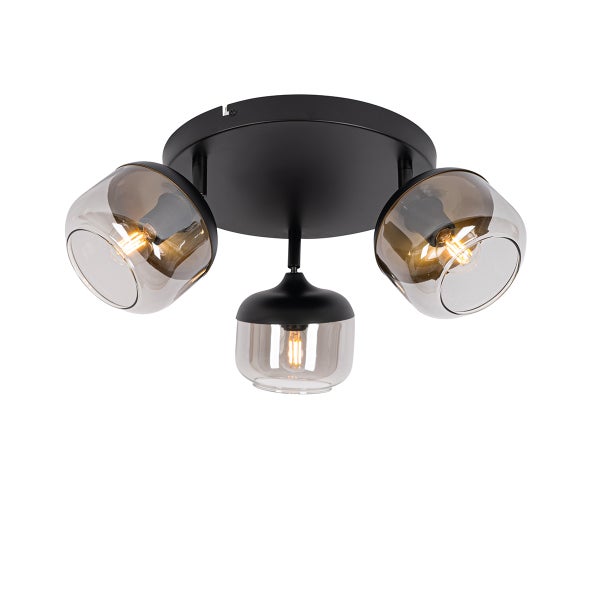 Deckenleuchte mit drei Leuchten und Lampenschirmen aus Glas