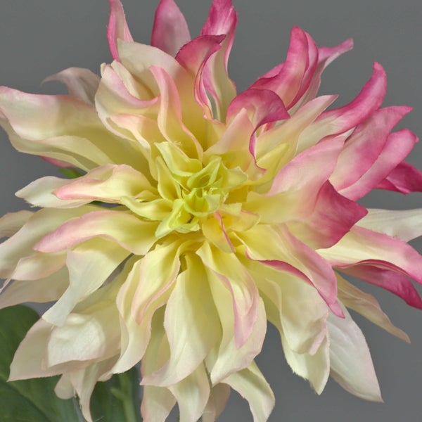 Künstliche Dahlie Kunstblume aus Textilfaser in Cremeweiß und Rosa.