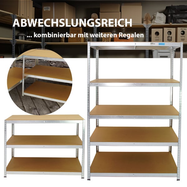 Metall Steckregal mit Holzböden zur flexiblen Lagerung in Werkstatt oder Keller
