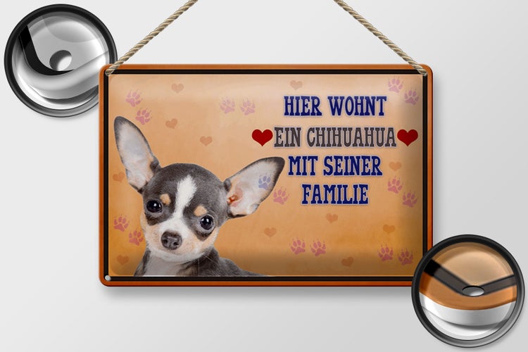 Blechschild Spruch 30x20cm Hund hier wohnt ein Chihuahua