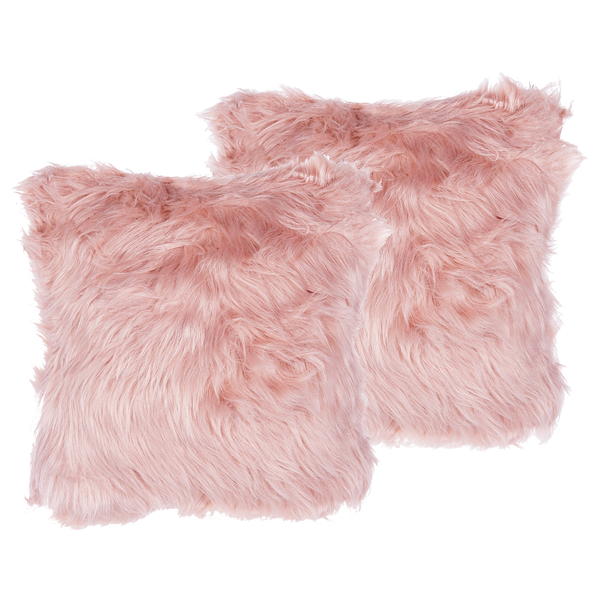 Dekokissen 2er Set LUBHA Webpelz 42 x 42 cm Rosa Ohne Muster