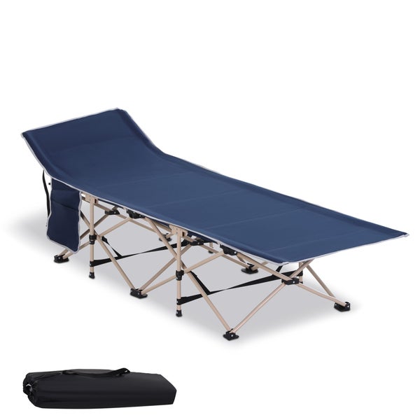 Outsunny Feldbett mit Aufbewahrungstasche, Faltbares Campingbett, Campingliege, Inkl. Tragetasche, Stahl Oxford, Blau, 190 x 68 x 52 cm