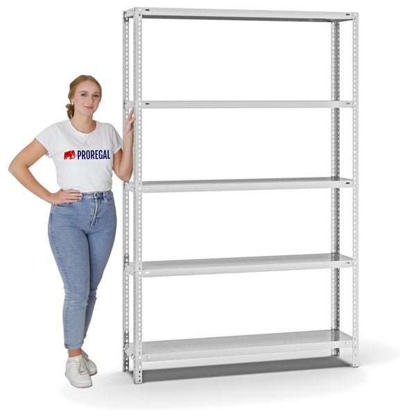 PROREGAL Fachbodenregal Schraubsystem Light-Duty Grundregal HxBxT 200 x 130 x 30 cm 5 Ebenen Fachlast 125 kg Beidseitig Nutzbar Lichtgrau