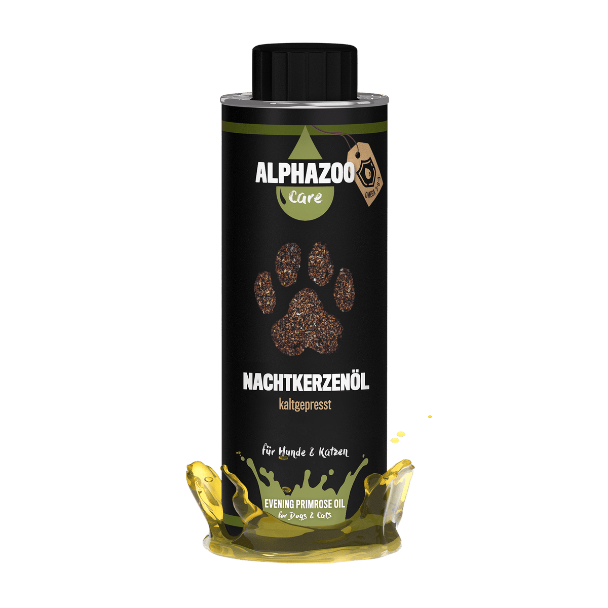 ALPHAZOO Premium Nachtkerzenöl 250ml für Hunde und Katzen I Vitale Haut und strahlendes Fell