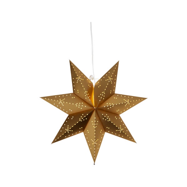 Goldener Papierstern mit Beleuchtung für die Weihnachtsdekoration