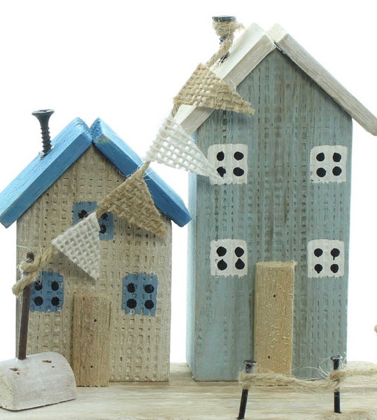 FRANK FLECHTWAREN | Holzdeko Küstenpromenade, 20 x 8 x 18,5 cm, HOLZ, METALL, JUTE,