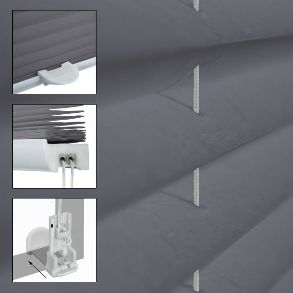 ECD Germany Plissee 85 x 200 cm - Grau - Klemmfix - EasyFix - ohne Bohren - Sonnen- und Sichtschutz - für Fenster und Tür - inkl. Befestigungsmaterial - Jalousie Faltrollo Fensterrollo Rollo