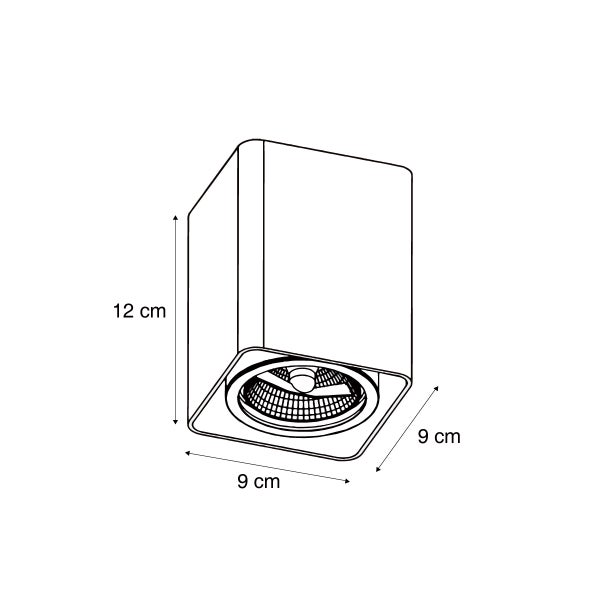 Technische Zeichnung einer Wandleuchte mit den Maßen 12 cm Höhe und 9 cm Breite.