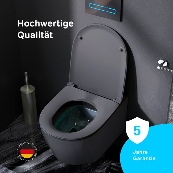 AM.PM Wand-WC  Tiefspüler ohne Spülrand schwarz glänzend mit WC-Sitz CXB1700MBSC X- Joy S