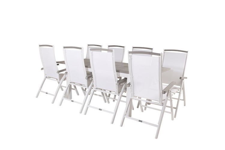 Albany Gartenset Tisch 90x160/240cm und 8 Stühle 5posalu Albany weiß, grau. 90 X 160 X 75 cm