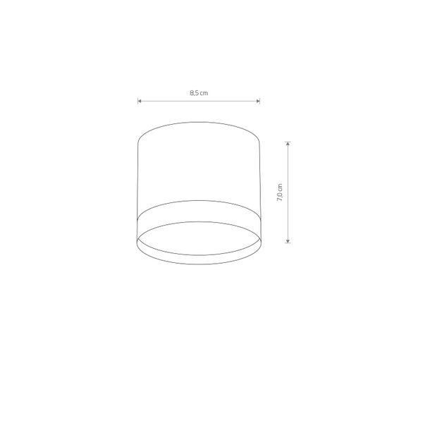 Technische Zeichnung einer Leuchte mit den Maßen 8,5 cm Durchmesser und 7 cm Höhe.