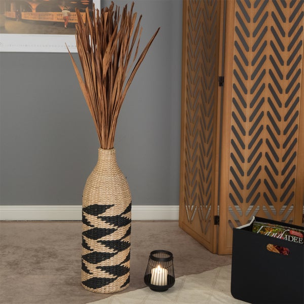 Vase Raya  60  cm, geflochtenes Stroh natur-schwarz