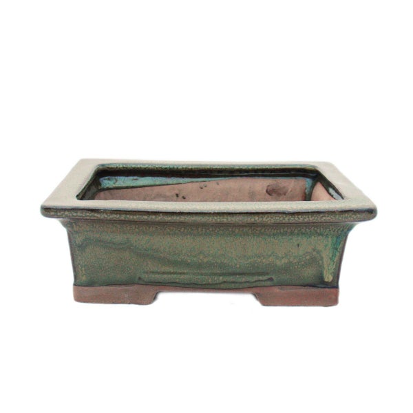 Bonsai-Schale mit Unterteller Gr. 3 - Oliv-Braun - eckig - Modell G29 - L 18cm - B 13cm - H 6cm
