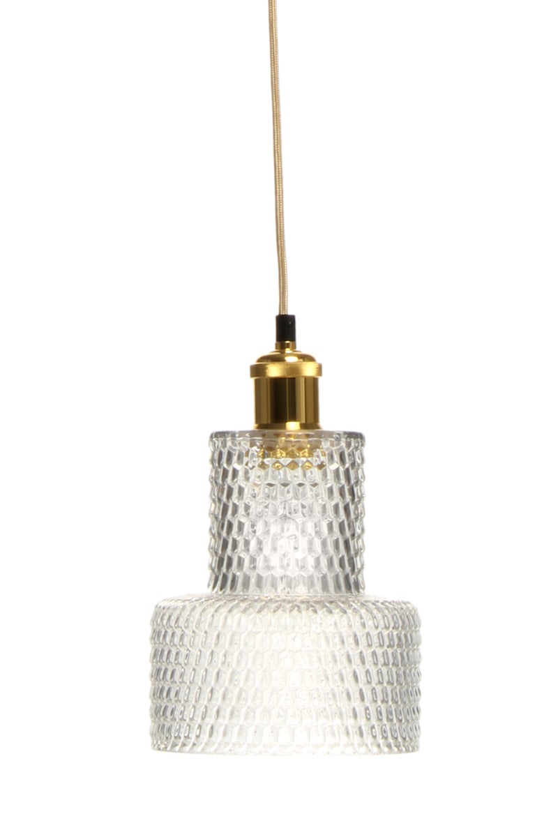 Retro Glas Lampe klar Gold, Hängelampe Modern 27 cm | Wohnzimmer Esszimmer Leuchte