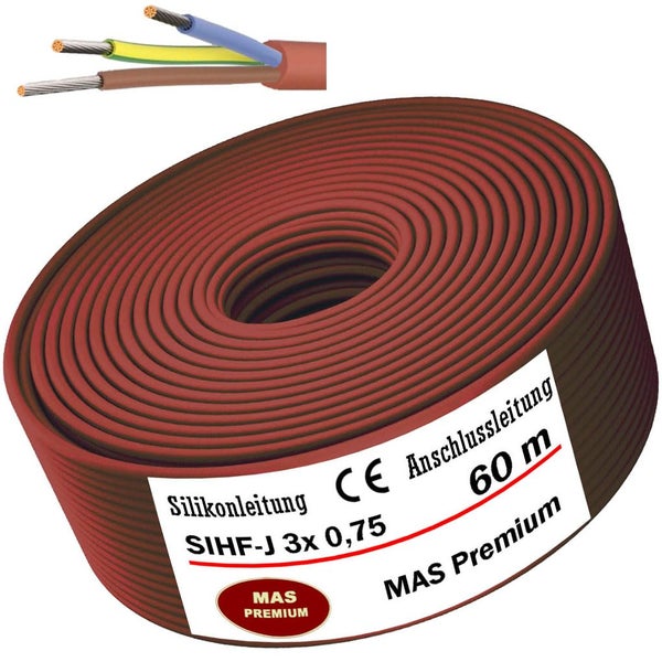 Silikonleitung SIHF-J 3x0,75 Millimeter quadrat 60 Meter Rolle für den elektrischen Anschluss