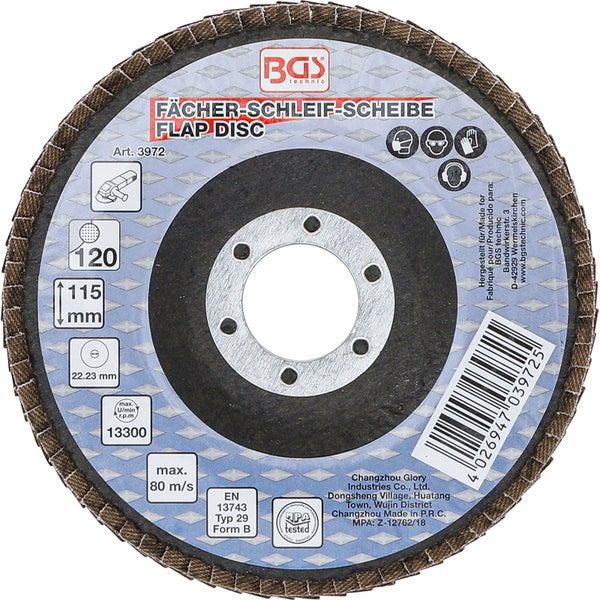 BGS Technic Fächerschleifscheibe, Korngröße 120, Durchmesser 115 Millimeter