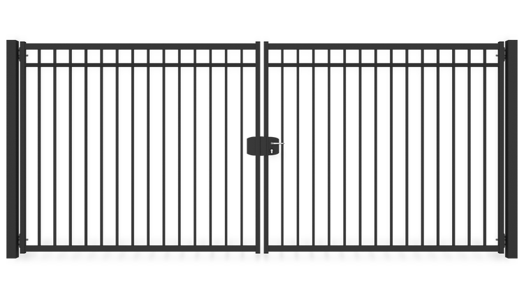 Gartentor ZAUNGURU BASIC-Line Bremen aus Metall, Höhe: 183cm, Breite: 441cm, 2-flügelig inkl. Pfosten, Schloss und Zubehör, Feuerverzinkt und zusätzlich in RAL 7016 Anthrazitgrau pulverbeschichtet