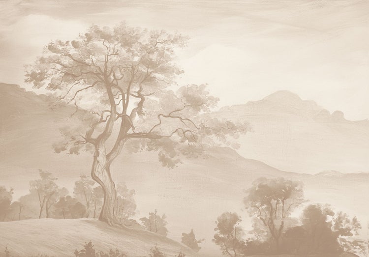 Gemälde einer Baumlandschaft mit Bergen