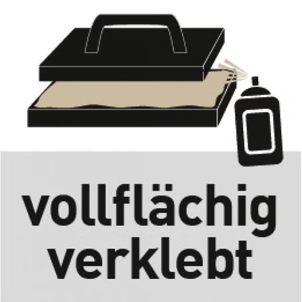 Symbol für vollflächige Verklebung mit einem Sprühkleber auf einem Bauteil