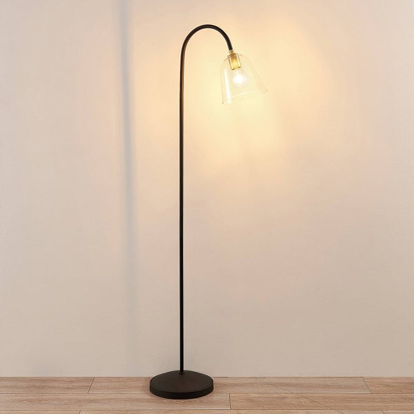 Stehleuchte mit Glasschirm und Metallgestell