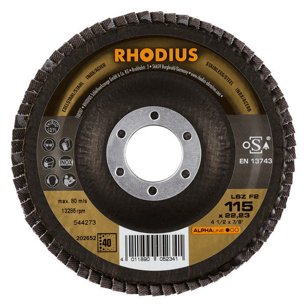 Rhodius Fächerscheibe für Edelstahl und Stahl, Durchmesser 115 mm