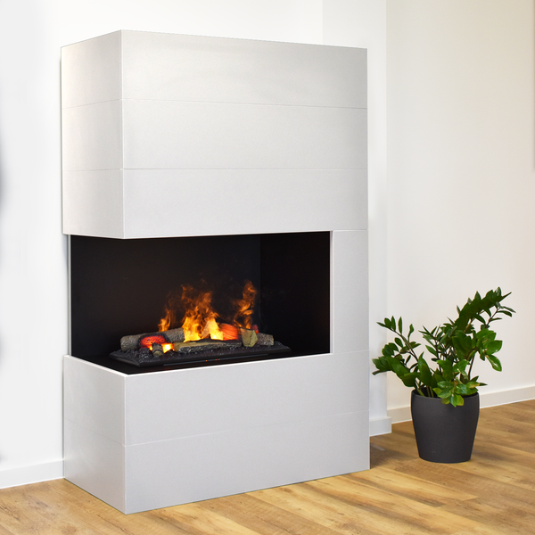 GLOW FIRE Elektrokamin 'Tucholsky Left Corner' | Wasserdampf Kamin mit OMC 600 inkl. Holz in weiß  | HxBxT: 140x90x45 cm