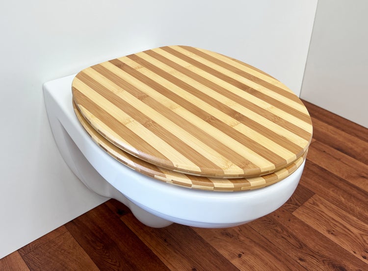ADOB WC Sitz Bambus gestreift, umweltfreundlich, warm, rostfreie verstellbare Edelstahlscharniere, universalpassend