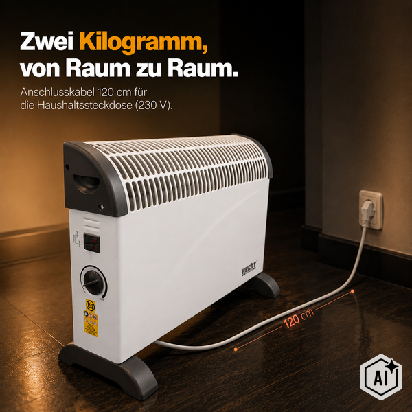 Hecht Konvektor Heizgerät mit 230 Volt Anschlusskabel 120 Zentimeter für den Innenbereich