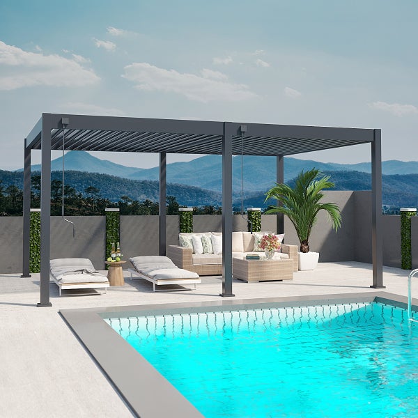 Weide Deluxe Pergola 3,6 x 5,3 M - Freistehend, Voll-Aluminium, Lamellendach, Anthrazit