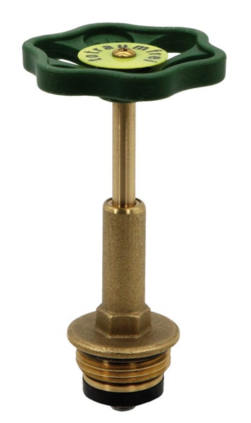 Ventiloberteil aus Messing mit grünem Handrad für Absperrventile.