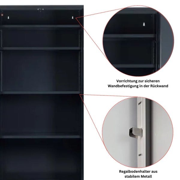 PROREGAL Stahlschrank Bee 4 Fachböden HxBxT 195 x 92 x 50 cm Verzinktes & Verstärktes Fachbodenmaterial Anthrazit & Anthrazit