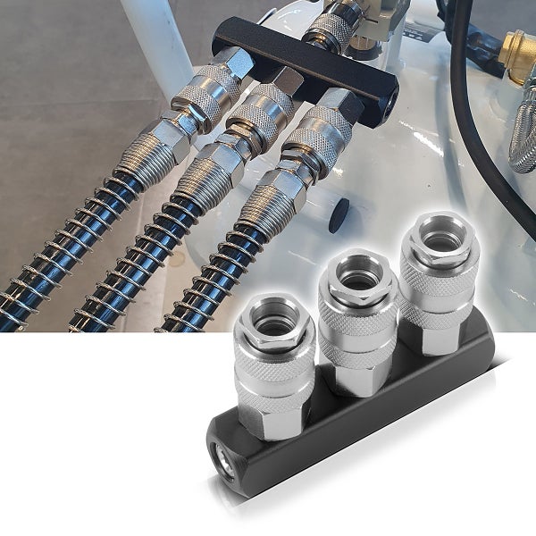 STAHLWERK 2 x 3-fach Druckluft-Verteiler bis 35 bar mit Schnellkupplung 1/4 Zoll