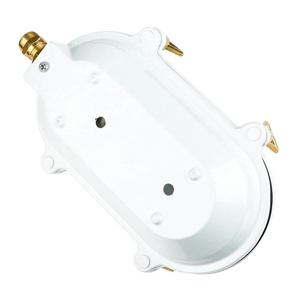 Weißer Gaszählerkasten mit goldenen Anschlüssen