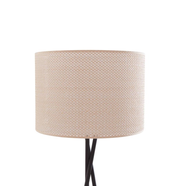 Lindby Stehlampe Dreibein mit Fußschalter, Stehleuchte Textil Kunststoff Rattandesign Deko Wohnzimmer Wohnzimmerlampe 1x E27 max. 15W ohne Leuchtmittel