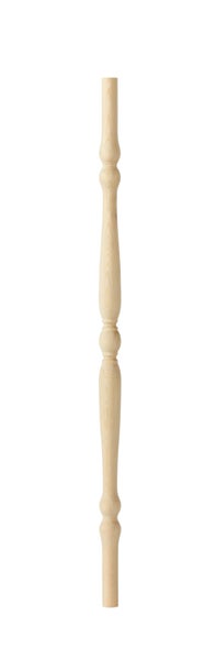 Gedrechselter Treppengeländerstab aus hellem Holz mit dekorativem, klassischem Profil für Treppengeländer.