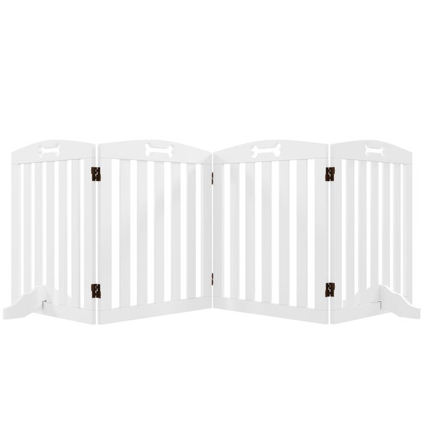PawHut Absperrgitter Hund 4-teilig, 207,5 x 61 cm Faltbar Türschutzgitter mit 2 Stützfüßen, Freistehend Hundegitter, Treppengitter für mittelgroße Hunde, für Flur, Treppe, Weiß