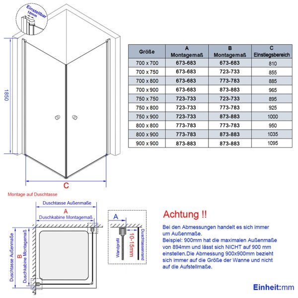 EMKE Eckdusche Duschkabine Eckeinstieg Pendeltür 80 x 80 cm, Duschabtrennung Schwingtür, 6mm ESG Glas, Flachziehendes Design, Höhe: 185 cm