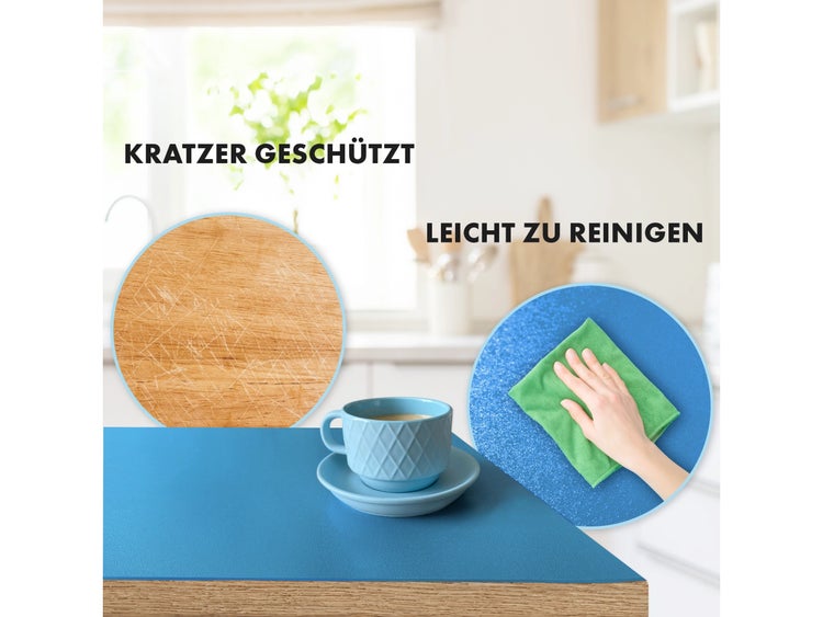 FLOORDIREKT Tischfolie Empire - mit abgeschrägter Kante - 1,5 mm Stärke - Blau - 90 x 90 cm
