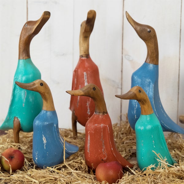 Figuren-Set Duck 2-teilig Massivholz, Ente in 2 verschiedenen Größen blau