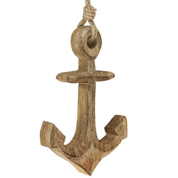 Dekorativer Holzanker mit Seilaufhängung