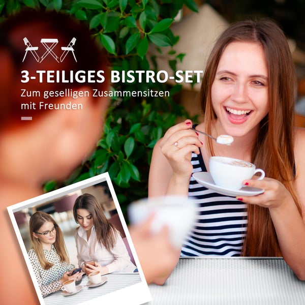 Outsunny  3-teiliges Gartenmöbel-Set, Bistro-Set, 55L x 55B x 71H cm, Metall, Weiß