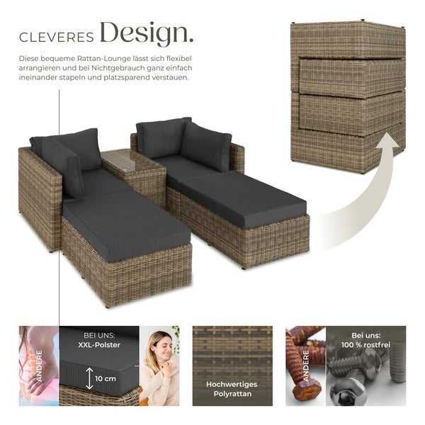 Rattan Lounge tectake San Domino mit Sicherheitsglasplatte mit Aluminiumgestell natur