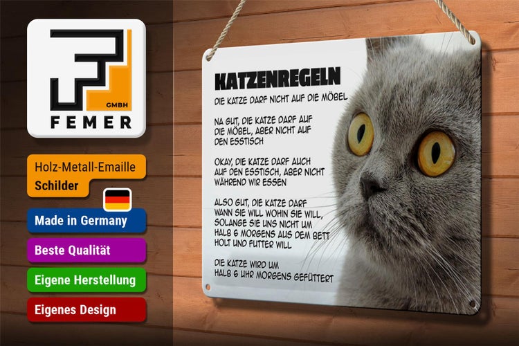 Blechschild Spruch 30x20cm Katzenregeln Katze darf nicht