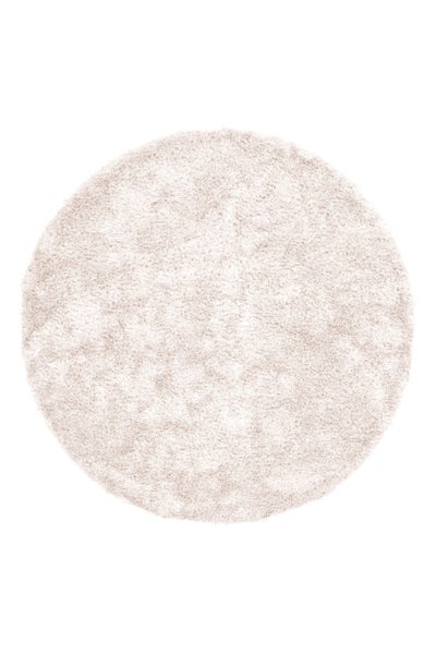 Runder Hochflor-Teppich Shaggy in Beige mit weicher Oberfläche.