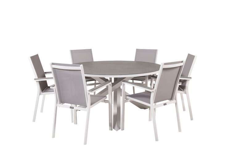 Copacabana Gartenset Tisch Ø140cm und 6 Stühle Parma weiß, grau, cremefarben. 140 X 140 X 74 cm